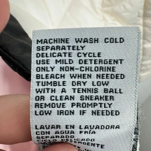 Kate Spade Quilted Puffer Coat Jacket Ivory Black Trim Pearl Buttons Size L - Picture 8 of 10